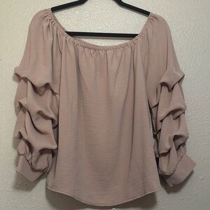 Elegant Mauve Ruffle Sleeve Blouse